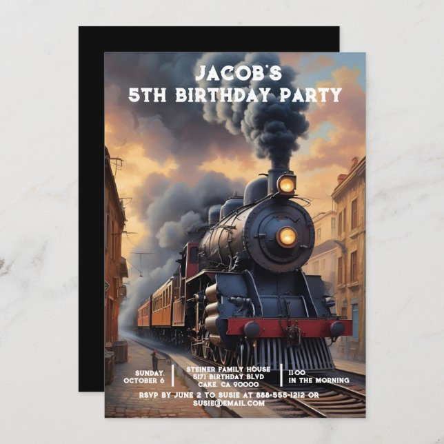 Custom Age Train Birthday Party Invitations Einladung (Vorne/Hinten)