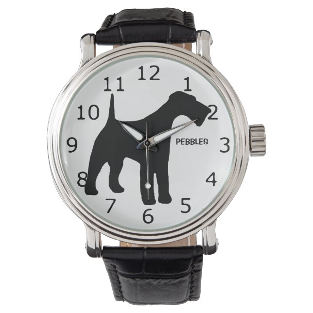 CUSTOM Airedale Terrier Dog Silhouette Armbanduhr (Vorderseite)
