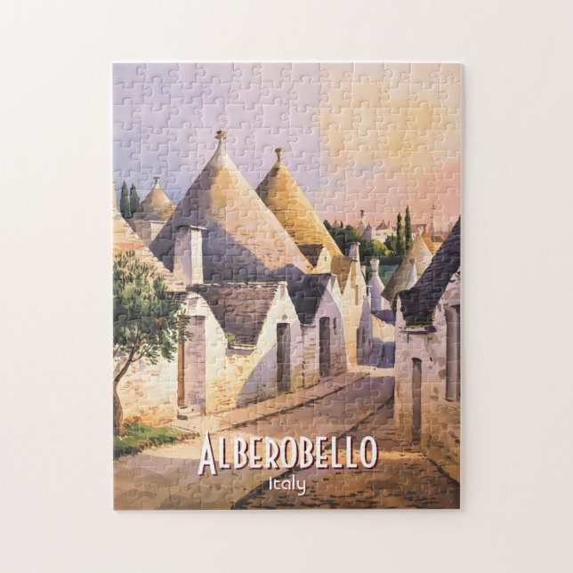 Custom Alberobello Trulli House Watercolor Travel Puzzle (Vertikal)