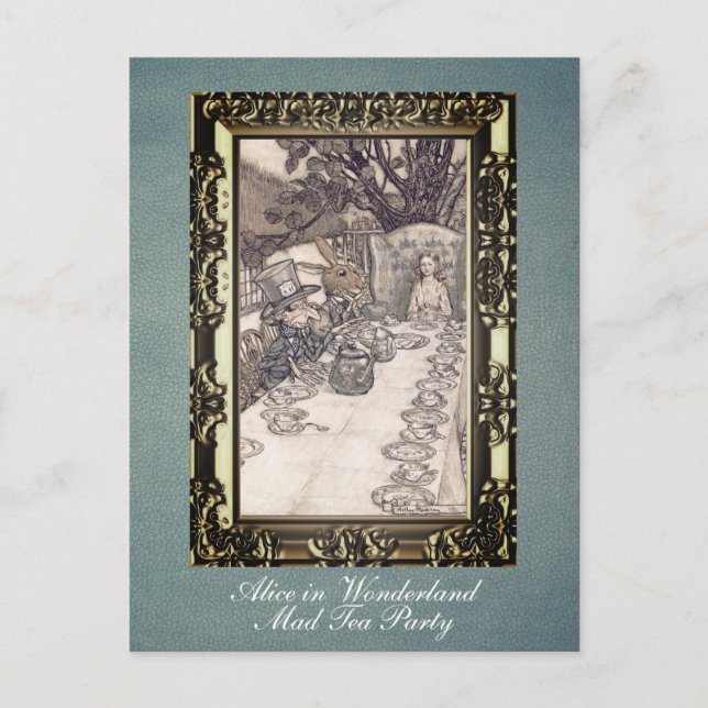 Custom Alice im Wunderland Mad Tea Party Rackham Postkarte (Vorderseite)