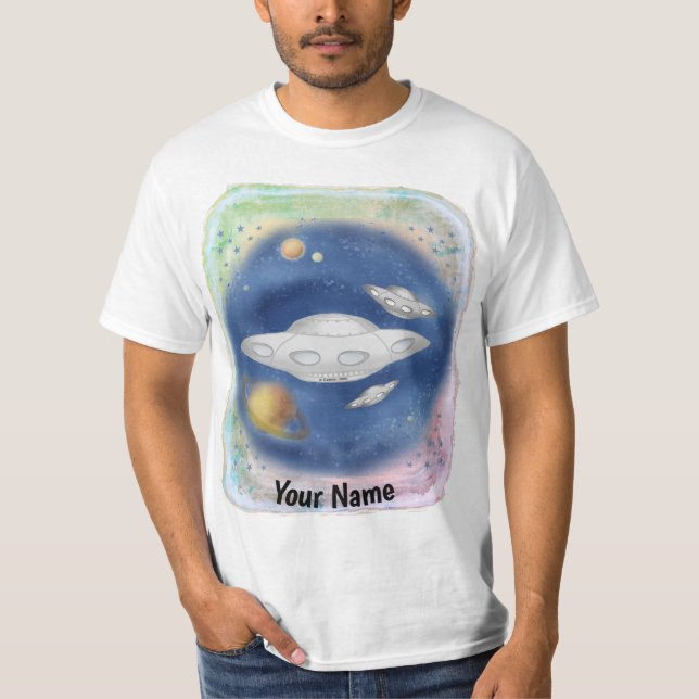 Custom Alien Gray Spaceship T - Shirt (Vorderseite)