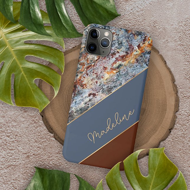 Custom Amber Brown Dark Blue Chic Marmormuster Mus Case-Mate iPhone Hülle (Von Creator hochgeladen)