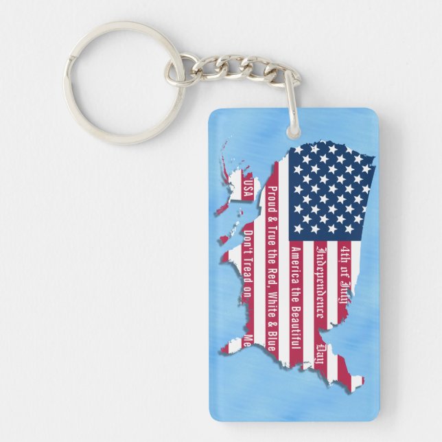 Custom American Flag Map Patriotic Quotes Blue Sea Schlüsselanhänger (Vorderseite)