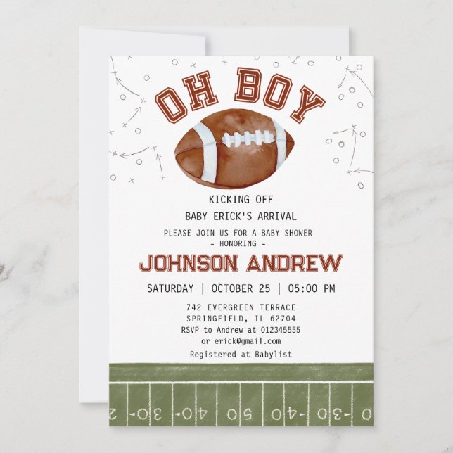 Custom American Football Baby Shower Einladung (Vorderseite)