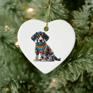 Custom American Leopard Hound in Christmas Sweater Keramik Ornament