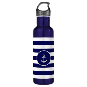 Custom Anchor on Navy Blue & White Striping Edelstahlflasche