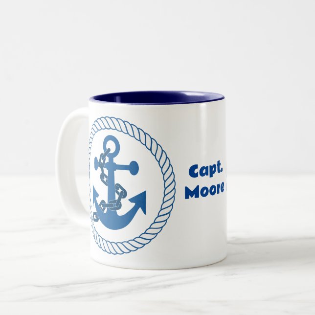 Custom Anchor Rope Chain Nautical Navy Blue Gesche Zweifarbige Tasse (Vorderseite Links)