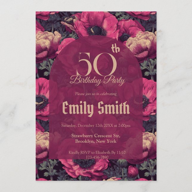 Custom Anemones Fantasy Boho Birthday Einladung (Vorderseite)