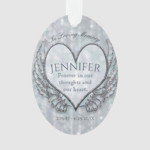 Custom Angel Heart and Wings Memorial Ornament