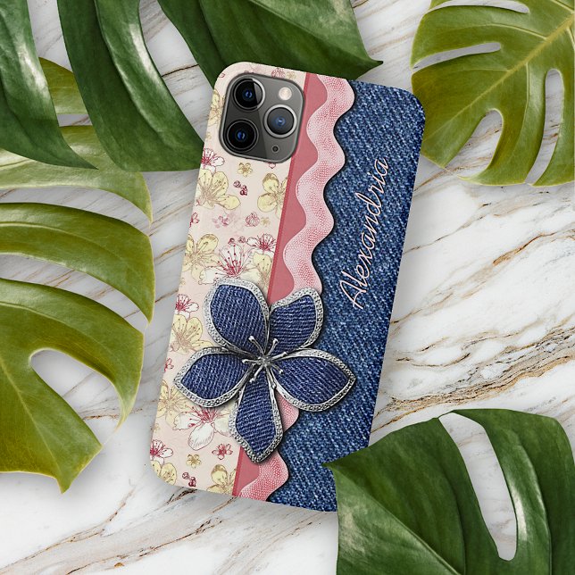 Custom Angesagt Denim Jeans Niedlich Pastell Blume Case-Mate iPhone Hülle (Von Creator hochgeladen)