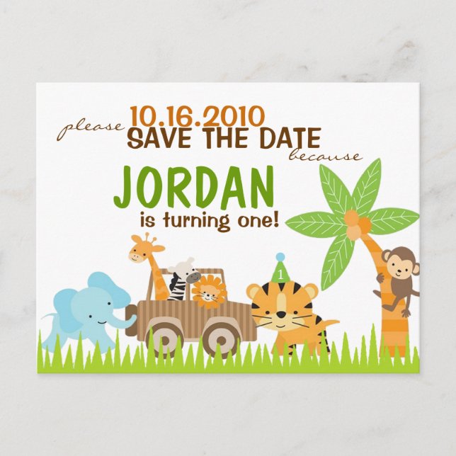 Custom Animal Safari Save the Date Ankündigungspostkarte (Vorderseite)