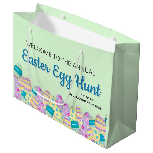 Custom Annual Easter Easter Hunt Colorful Banner Große Geschenktüte (Vorderseite Schrägansicht)