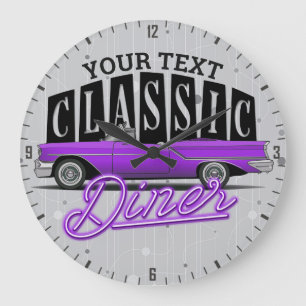 Custom Any Name Faux Neon 1950's Classic Car Diner Große Wanduhr