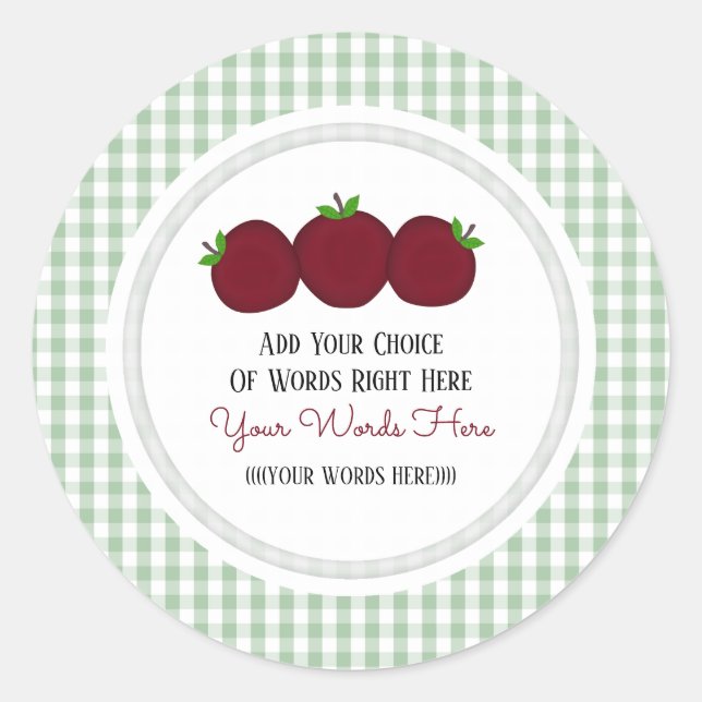 Custom Apple Gingham Classic Round Sticker (Vorderseite)