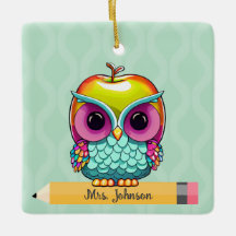 Custom Apple Owl Teacher Name Weihnachtsschmuck