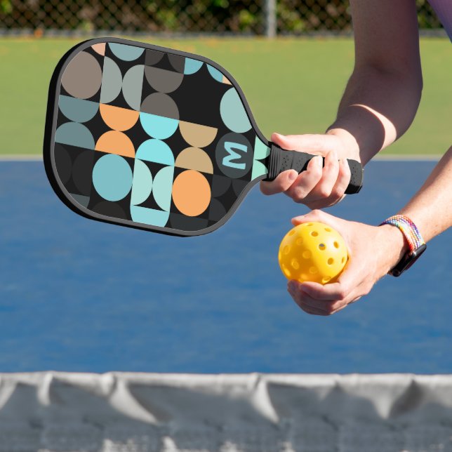 Custom Aqua Blue Rust Orange Retro Art Muster Pickleball Schläger (InSitu)