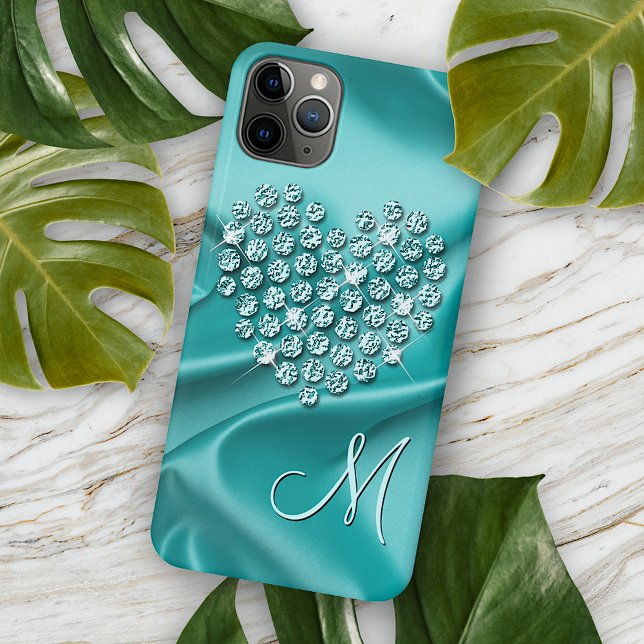 Custom Aqua Turquoise Diamonds Liebe Herzmuster Case-Mate iPhone Hülle (Von Creator hochgeladen)