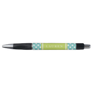 Custom Aqua und Green Polka Dots Muster Kugelschreiber