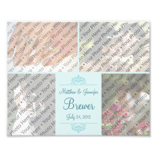 Custom Aqua Wedding Foto Collage Print mit Text