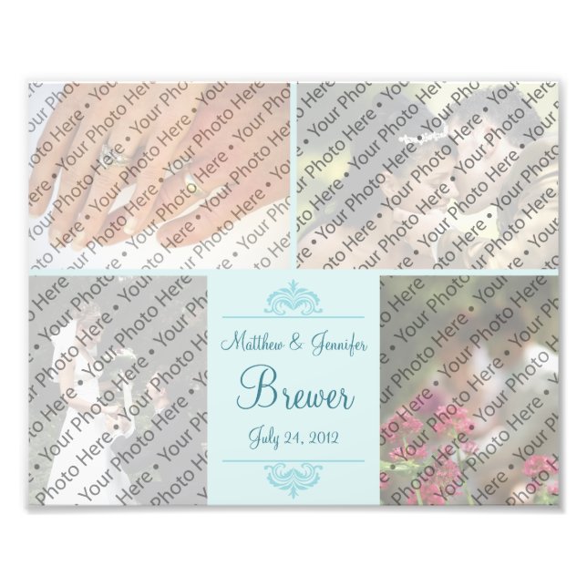 Custom Aqua Wedding Foto Collage Print mit Text (Vorne)