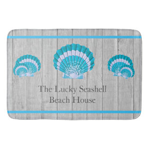 Custom Aquamarin Blue Seashell White Muschel Coast Badematte