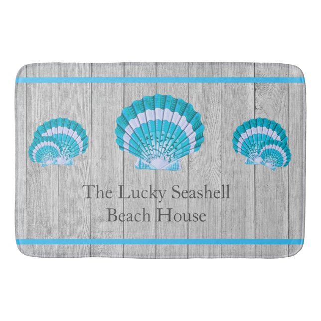 Custom Aquamarin Blue Seashell White Muschel Coast Badematte (Vorderseite)