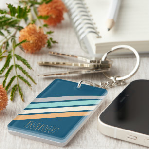 Custom Aquamarin Blue Türkis Grau Gelbe Streifen A Schlüsselanhänger