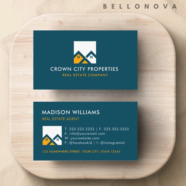 Custom Aquamarin Green Yellow Real Anwesen Agent Visitenkarte (Custom Teal Green White Yellow Real Estate Agent Business Card)
