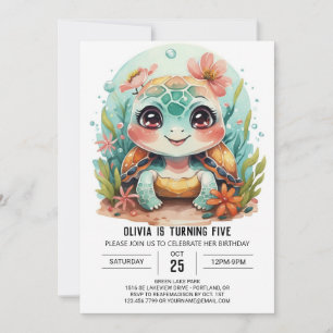 Custom Aquatic Turtle Girl Birthday Einladung