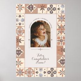 Custom Arch Foto Mexican Tile Fiesta Neutral Poster