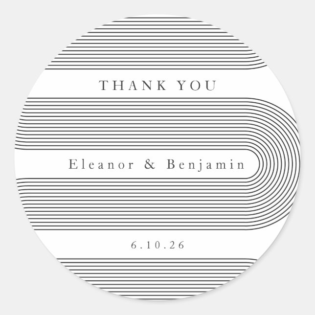 Custom Arch Schwarz-weiß Lines Eleganter Name Hoch Runder Aufkleber (Vorderseite)