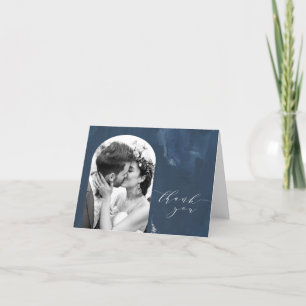 Custom Arch Shape Wedding Foto Navy Blue Dankeskarte