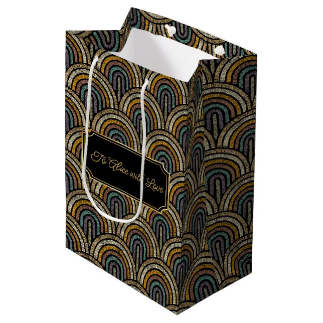 Custom Art Deco Embroidered-Style Paper Bag  Mittlere Geschenktüte (Vorderseite Schrägansicht)