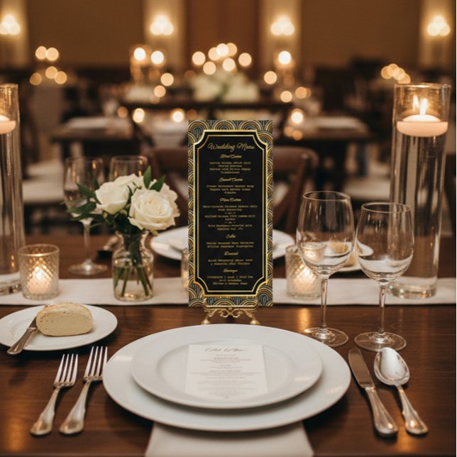 Custom Art Deco Embroidered-Style Wedding Menu Menükarte (Von Creator hochgeladen)