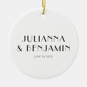 Custom Art Deco Schwarz-weiß Neuer Name Keepake Keramik Ornament