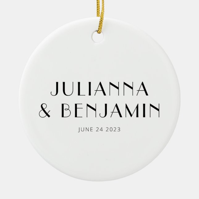Custom Art Deco Schwarz-weiß Neuer Name Keepake Keramik Ornament (Vorne)