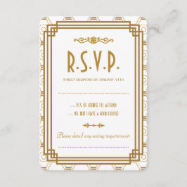 Custom Art Deco White Wedding RSVP Cards