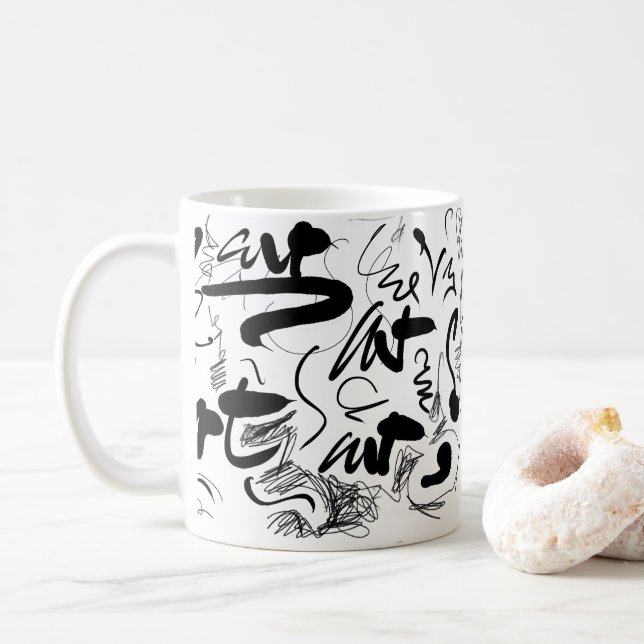Custom Art Doodle Calligraphy Kaffeetasse (Mit Donut)