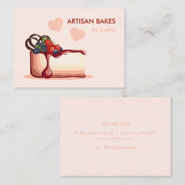 Custom Artisan Bakery Business Card with Cake Visitenkarte (Vorne/Hinten)
