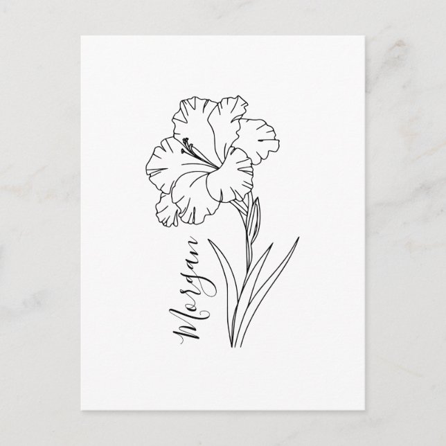 Custom August Gladiolus Birth Blume Geschenk für B Postkarte (Vorderseite)