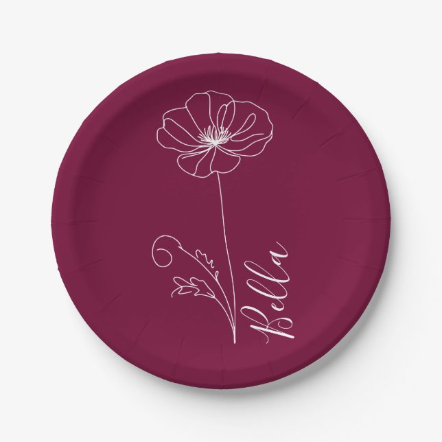 Custom August Poppy Birth Blume Geschenk zum Gebur Pappteller (Vorderseite)