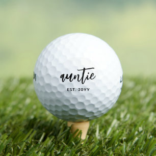 Custom Auntie Est. Modern Brush Script Typografie Golfball