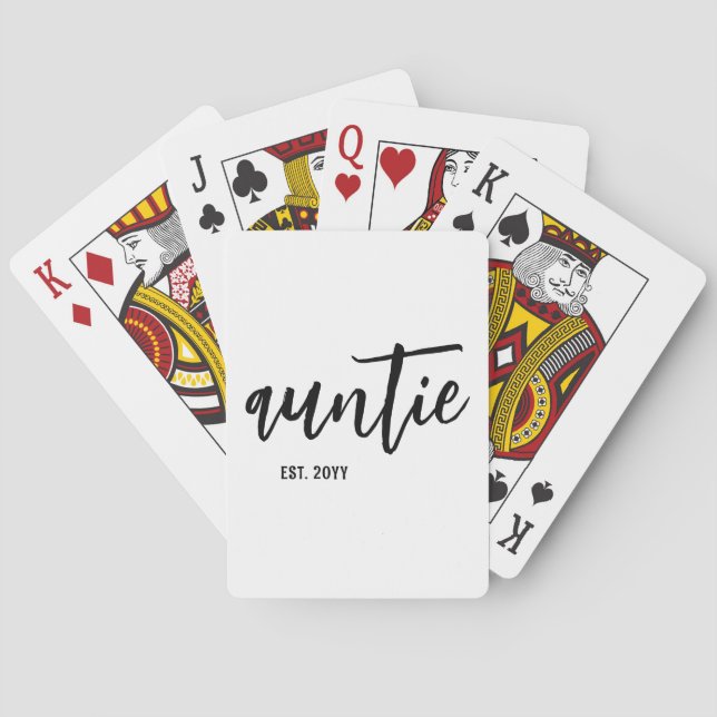 Custom Auntie Est. Modern Brush Script Typografie Spielkarten (Rückseite)