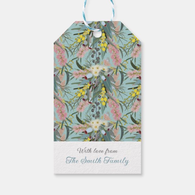 Custom Aussie Native Bush Blooms Summer Blue Geschenkanhänger (Rückseite)