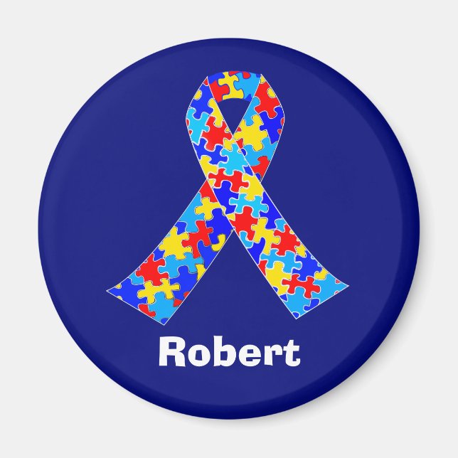 Custom Autismus Awareness Ribbon Blue Personalisie Magnet (Vorne)