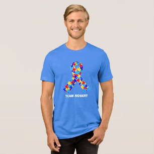 Custom Autismus Awareness Ribbon Blue Tri-Blend Shirt