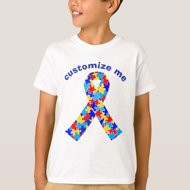 Custom Autismus Awareness Ribbon Kinder T-Shirt (Vorderseite)