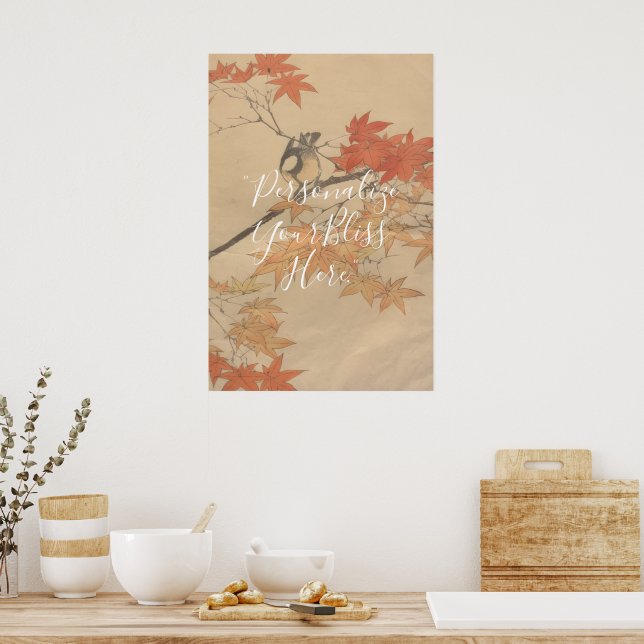 CUSTOM Autumn Bird & Fall Leaves Print by Imao  Poster (Küche)
