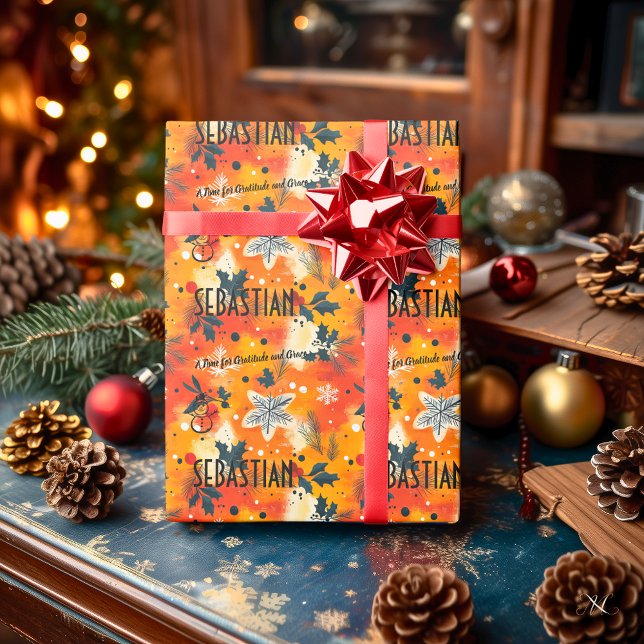 Custom Autumn Leaves and Snowflakes Christmas Geschenkpapier (Von Creator hochgeladen)