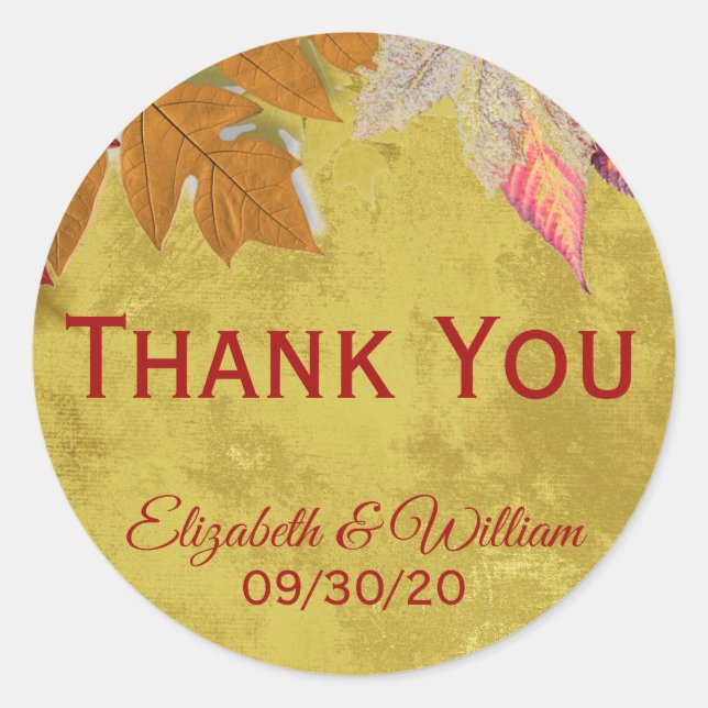 Custom Autumn Leaves Wedding Vielen Dank Runder Aufkleber (Vorderseite)